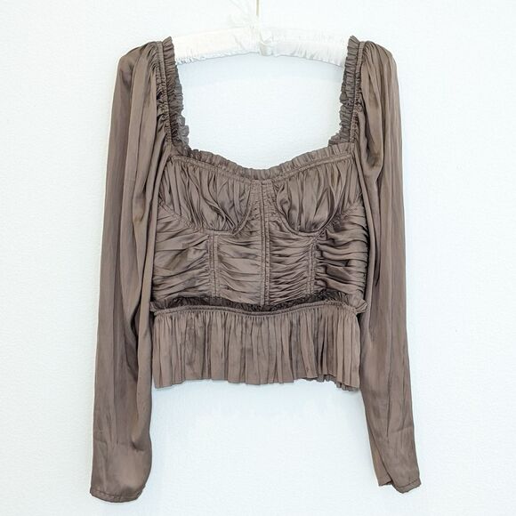 NWT Ulla Johnson Mia Satin Sweetheart Blouse in Mica - Picture 4 of 14